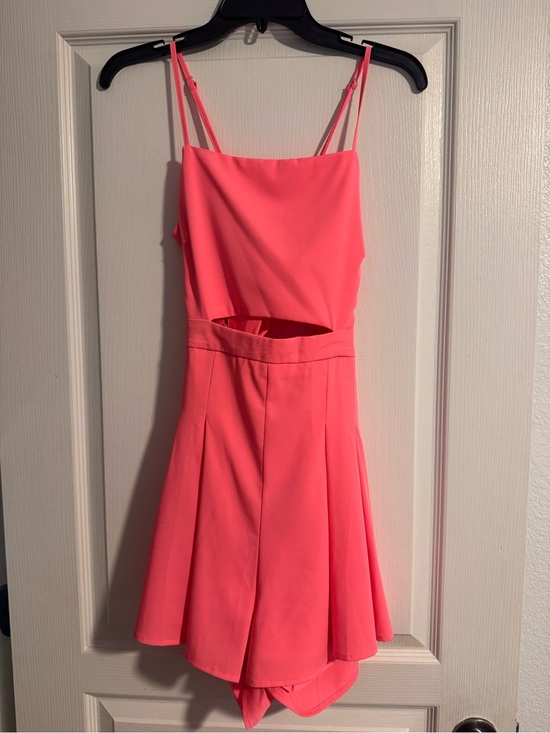 Main Strip Pants - Main Strip Neon Pink Cutout Romper with Spaghetti Straps